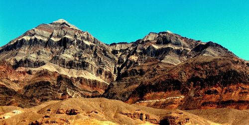 Scenic view of rocky mountains against clear sky