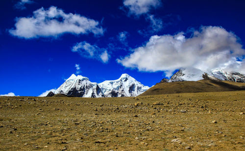 Panoramic view of snowcapped mountains against sky