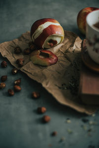 High angle view of food on table