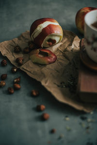 High angle view of food on table