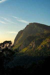 Scenic view of mountains against sky during sunset