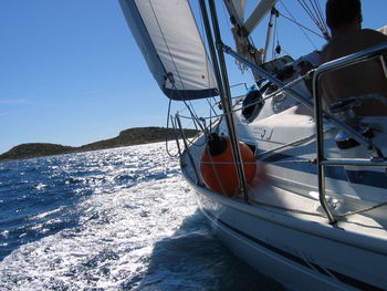 Cropped image of boat in sea