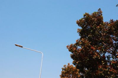 Low angle view of street light against clear blue sky