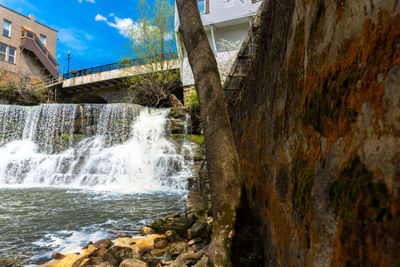 Scenic view of waterfall against sky