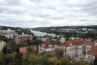 High angle view of townscape against sky