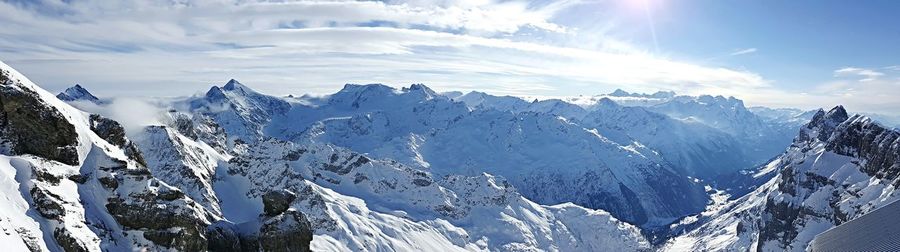 Panoramic shot of snowcapped mountains against sky