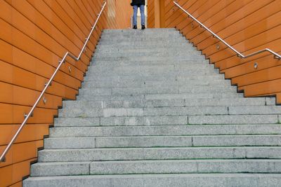 Low section of person standing at the edge of staircase