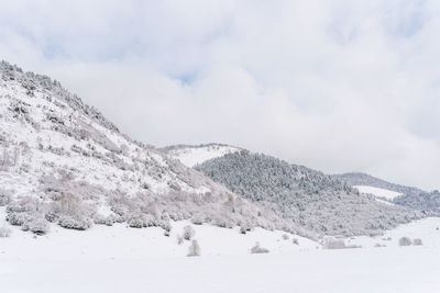 Scenic view of snow covered mountains against sky