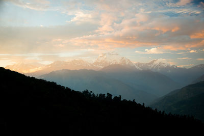 Scenic view of mountains against cloudy sky