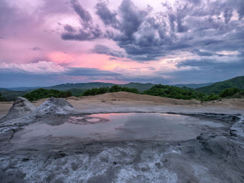 Beautiful sunset at mud volcanoes.