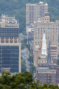 High angle view of buildings in city