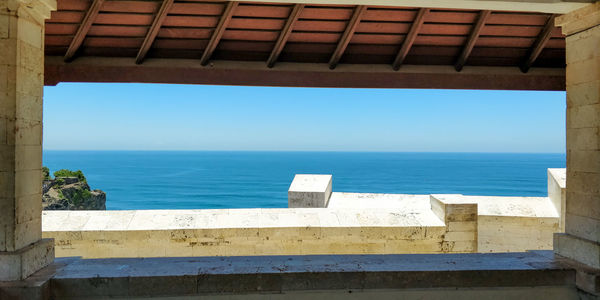 Scenic view of sea against clear blue sky