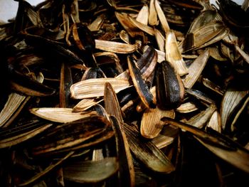 Full frame shot of dry leaves on field