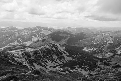 Aerial view of snowcapped mountains against sky