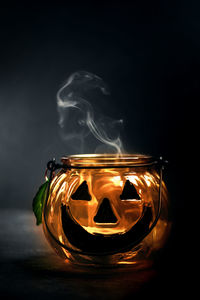 Close-up of pumpkin shape halloween lamp