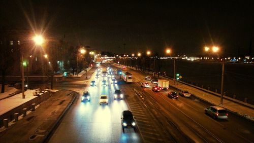 Cars moving on road at night