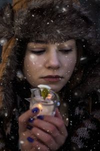 Portrait of a woman in snow