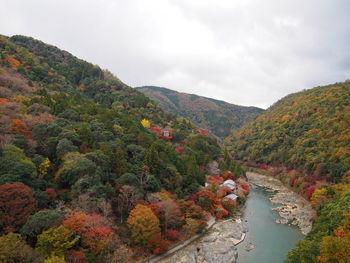 Scenic view of mountains against sky during autumn