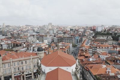 High angle view of buildings in city