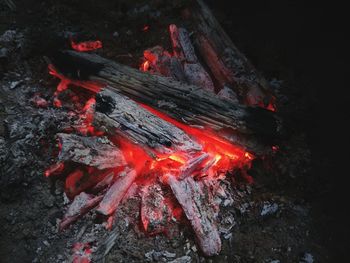 High angle view of bonfire