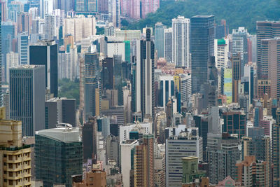 High angle view of modern buildings in city