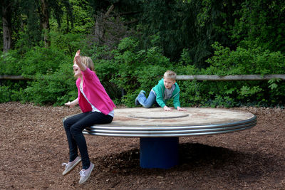 Children have fun on a playground