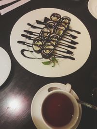 High angle view of drink on table