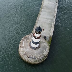 High angle view of the historic seaham lighthouse at sea