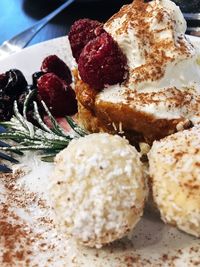 Close-up of dessert in plate on table