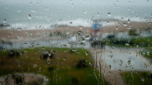 Close-up of water drops on glass window