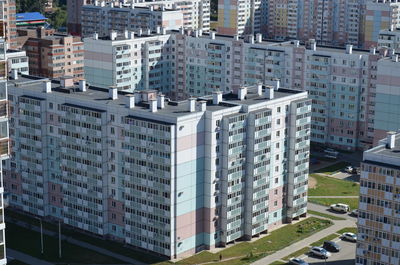 High angle view of buildings in city