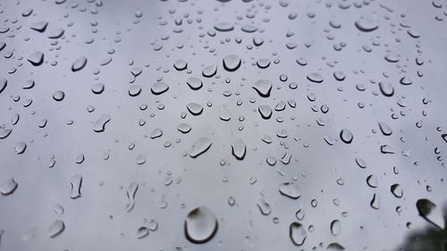 Full frame shot of raindrops on glass window