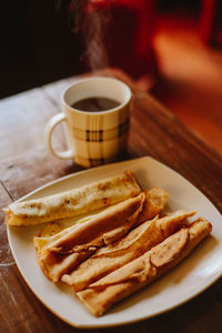 High angle view of breakfast on table