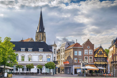 View of sittard market square with historic houses, netherlands