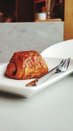 Close-up of food in plate on table