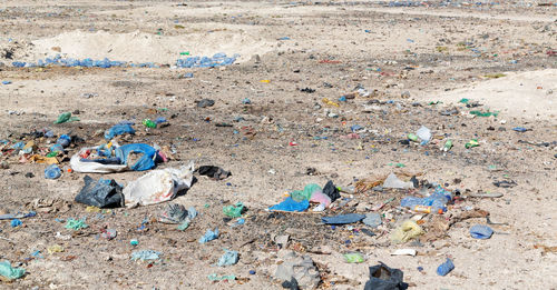 High angle view of garbage on ground