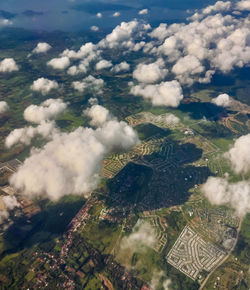 High angle view of aerial view of land against sky