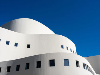 Low angle view of building against clear blue sky