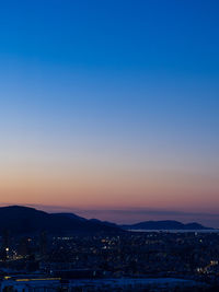 Cityscape against blue sky during sunset