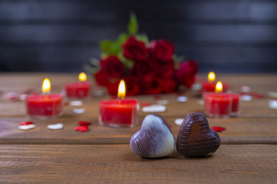 Close-up of christmas decorations on table