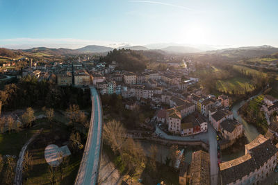 High angle view of townscape against sky