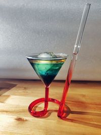 Close-up of beer glass on table