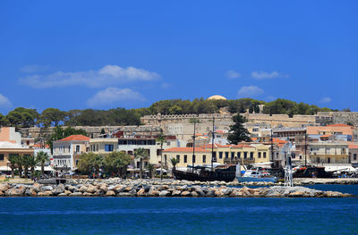 View of town in front of river