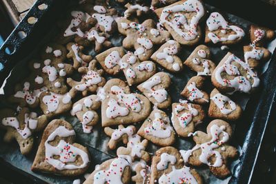 High angle view of christmas cookies
