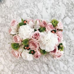 High angle view of rose bouquet