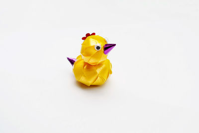 High angle view of a stuffed toy over white background