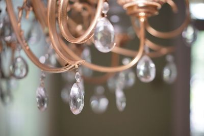 Close-up of crystal chandelier at home