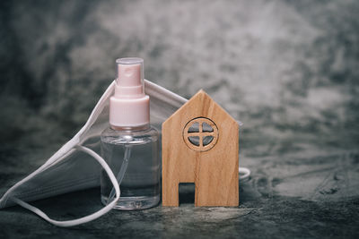 Close-up of wine bottle on table