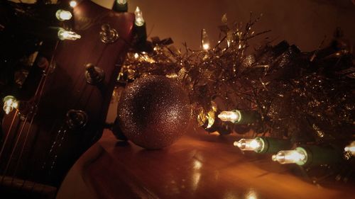 Close-up of christmas tree at night