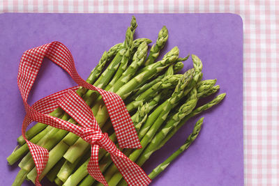 High angle view of vegetables on table